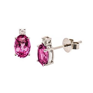 9ct White Gold Oval Pink Topaz & Diamond Stud Earrings Es00056