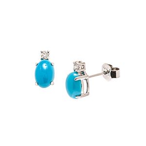 9ct White Gold Oval Turquoise & Diamond Stud Earrings Es00057