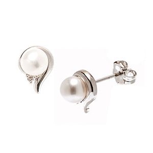 9ct White Gold Diamond & Pearl Stud Earrings Es00207