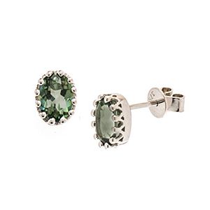 9ct White Gold & Oval Green Topaz Stud Earrings Es00178
