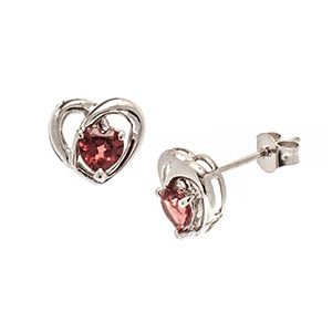 9ct White Gold & Garnet Heart Stud Earrings Es00030