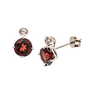 9ct White Gold Round Garnet & Cz Stud Earrings Es00084