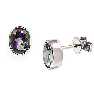 9ct White Gold 7x5mm Oval Mystic Topaz Stud Earrings Es00246