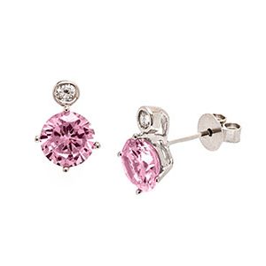 9ct White Gold Round Pink & White Cz Stud Earrings Es00081