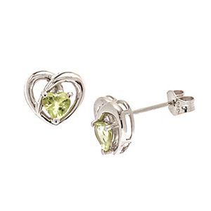 9ct White Gold & Peridot Heart Stud Earrings Es00029