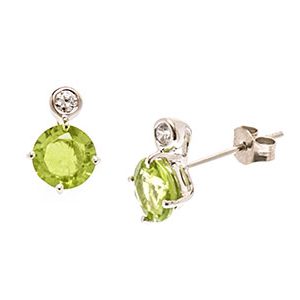 9ct White Gold Round Peridot & Cz Stud Earrings Es00085