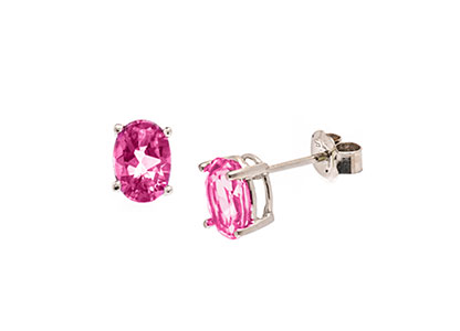 9ct White Gold 7x5mm Pink Topaz Oval Stud Earrings Es00119