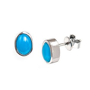 9ct White Gold 7x5mm Turquoise Stud Earrings Es00245