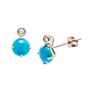 9ct White Gold Round Turquoise & Cz Stud Earrings Es00087