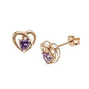9ct Yellow Gold & Amethyst Heart Studs Es00037