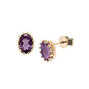 9ct Yellow Gold & Amethyst Oval Stud Earrings Es00152