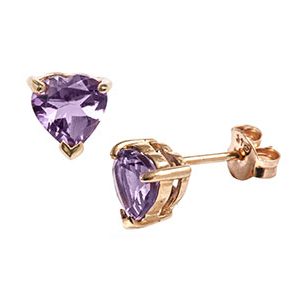 9ct Gold & Amethyst Heart Stud Earrings Es00691