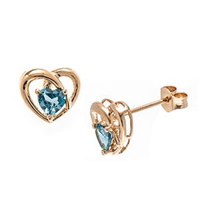 9ct Yellow Gold & Blue Topaz Heart Studs Es00036