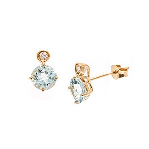 9ct Yellow Gold Round Blue Topaz & Cz Stud Earrings Es00100