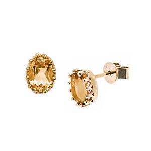 Gold Crown Oval-Citrine Stud-Earring Es00154