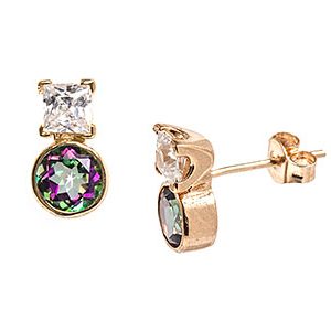 9ct Yellow Gold Cubic Zirconia & Mystic Topaz Studs Es00190