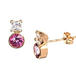 9ct Yellow Gold Cubic Zirconia & Pink Topaz Studs Es00192