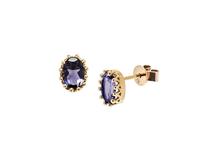 9ct Yellow Gold Oval Iolite Stud Earrings Es00161