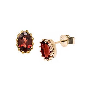 9ct Yellow Gold & Oval Garnet Stud Earrings Es00153