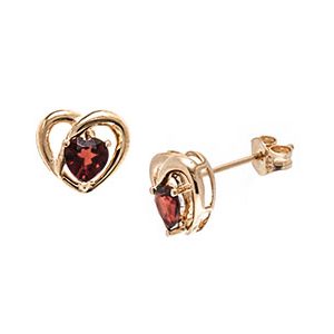 9ct Yellow Gold Garnet Heart Stud Earrings Es00039