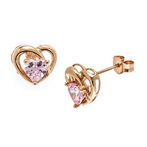 Pink Heart Earring-Studs Gold Es00035