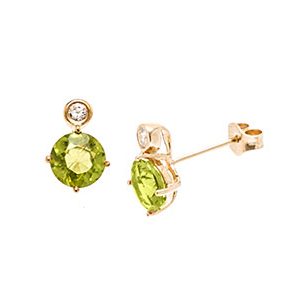 9ct Yellow Gold Round Peridot & Cz Stud Earrings Es00102