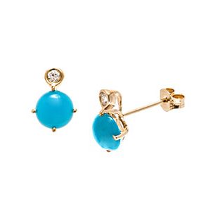9ct Yellow Gold Round Turquoise & Cz Stud Earrings Es00104