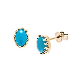 9ct Yellow Gold & Turquoise Oval Stud Earrings Es00157