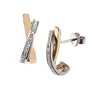 9ct Yellow & White Gold Diamond Crossover Earrings Es00411