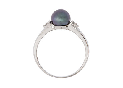 18ct White Gold Diamond & Black Pearl Ring Ra00228 - Image 2
