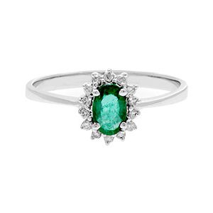 18ct White Gold Diamond & Emerald Cluster Ring Ra00190