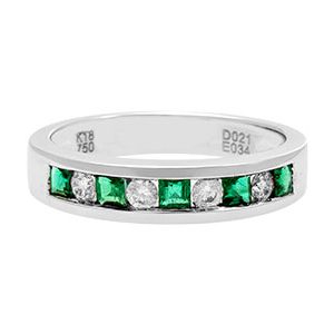 18ct White Gold Diamond & Emerald 1/2 Eternity Ring Ra00389