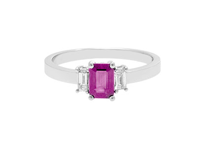 Pink Sapphire Ring with Baguette Diamond Sides Ra00159