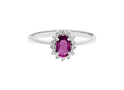 18ct White Gold Diamond & Pink Sapphire Cluster Ring Ra00188