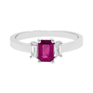 Emerald Cut Ruby & Baguette Diamond Ring Ra00016