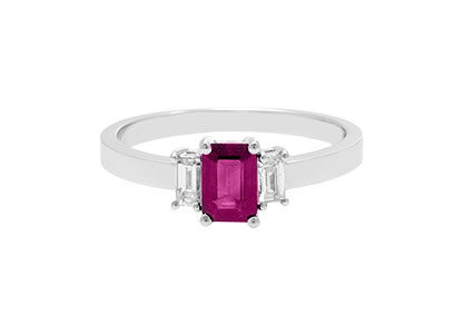 Emerald Cut Ruby & Baguette Diamond Ring Ra00016
