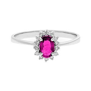 18ct White Gold Oval Ruby & Diamond Cluster Ring Ra00189