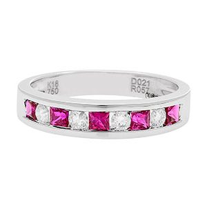 18ct White Gold Diamond & Ruby Half Eternity Ring Ra00391