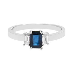 Emerald Cut Blue Sapphire & Diamond Ring Ra00160