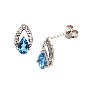 9ct White Gold Diamond & Blue Topaz Stud Earrings Es00697