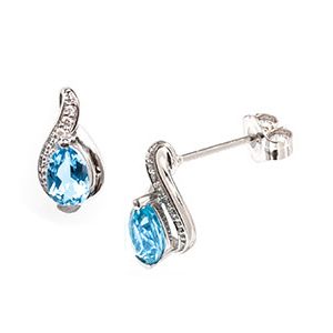 9ct White Gold Diamond & Blue Topaz Stud Earrings Es00707
