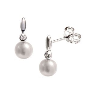 9ct White Gold Diamond & Pearl Stud Earrings Es00702