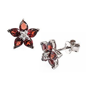Diamond and Red Garnet Stud Earrings Es00415