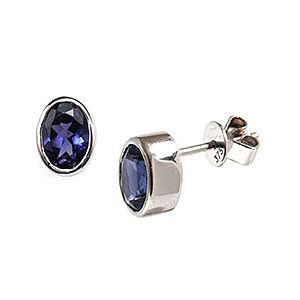 9ct White Gold Oval Iolite Stud Earrings Es00251