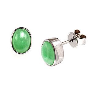 9ct White Gold 7x5mm Oval Jade Stud Earrings Es00254
