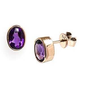 9ct Yellow Gold Oval 7x5mm Smooth Cut Amethyst Stud Earrings Es00261
