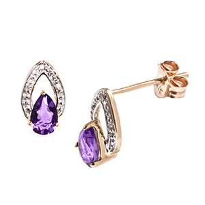 9ct Yellow & White Gold Diamond & Amethyst Stud Earrings Es00696