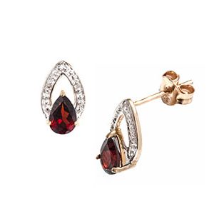 9ct Yellow & White Gold Diamond Garnet Stud Earrings Es00694